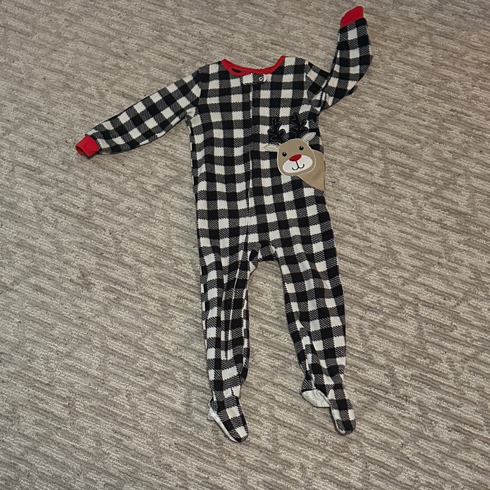 Toddler Plaid Black/ White Pj’s with a  Reindeer Design